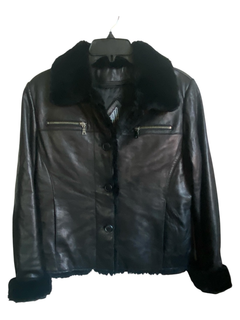 Vintage Black Leather Jacket with Faux Fur Trim